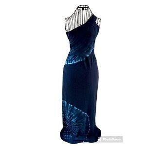 C&C California Navy Blue One Shoulder Tie-Dye Maxi Dress